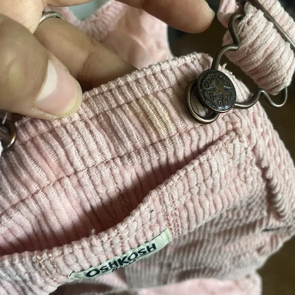 Vintage OshKosh B'gosh Overalls Girls 6M Pink Corduroy Cargo Snap Leg Baby